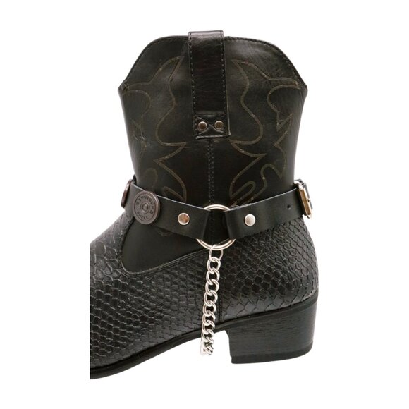 NEW Men Biker Boot Silver Chain Faux Leather 2 Straps Shotgun Bullet Shell Charm - Picture 9 of 16